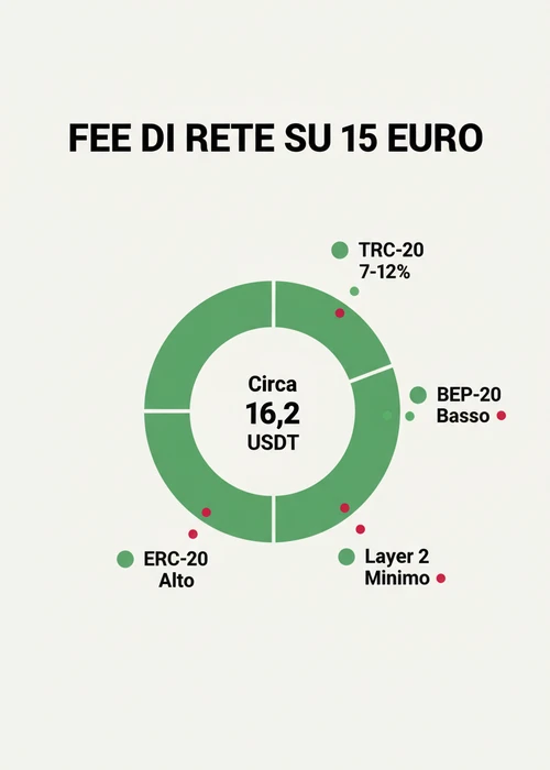 Icona di una moneta USDT con il numero 15 euro, simbolo di deposito minimo nei casinò crypto.